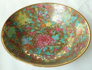 Antique 8” Chinese Canton Porcelain Chrysanthemum Floral Print Bowl Jingdezhen