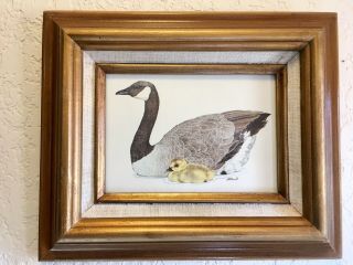 Vintage Oil Painting By L K Powell With Mama Geese Heavy Woodframe From The 80’s