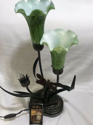 Dale Tiffany Green Glass Shade Lily Pad Dragonfly Table Lamp