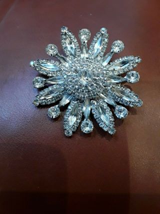 Vintage Costume Jewelry,  Weiss Clear Rhinestone Brooch,  Snowflake ? 2.  5 Inch Pin