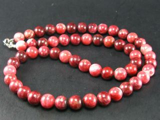 Rare A,  Grade Thulite Necklace Beads From Norway - 19 " - 8mm Round Beads