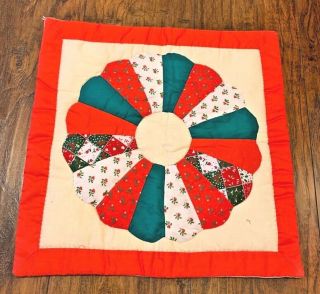 Vintage Red Green Christmas Quilted Handmade Throw Pillow Cover 15x15 " Table