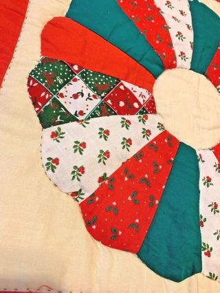 Vintage Red Green Christmas Quilted Handmade Throw Pillow Cover 15x15 