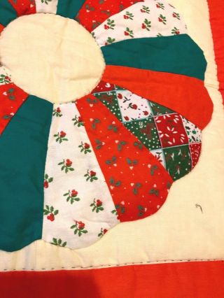 Vintage Red Green Christmas Quilted Handmade Throw Pillow Cover 15x15 