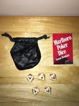 Vintage Marlboro Poker Dice Game With Leather Marlboro Pouch & Game Booklet
