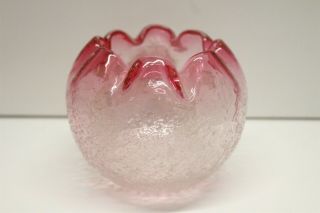 Hand Blown Stevens Williams Style Crackled Etched Applied Flower Rose Bowl 3