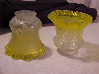 Antique Victorian Art Nouveau Acid Etched Glass Lamp Shades Pair