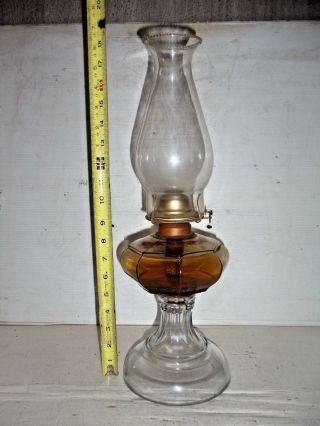 Old Antique Oil Kerosene Lamp Tall Clear Glass Brass Eagle Wick Chimney