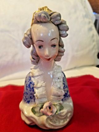 Antique Figurine Woman Lady Head Bust Signed Dress Ruffle Damage