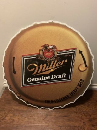 30x30 Vintage Miller Draft Bottle Cap " Cold - Filtered Beer " Tin Bar Sign