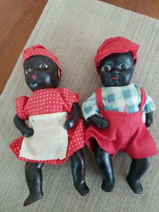 Vintage African American Folk Art Moveable Small Porcelain Dolls Girl/boy