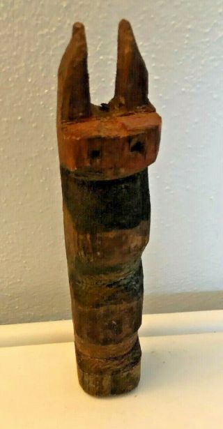 Hand Carved Painted Transformation? Totem Pole Dog ? Animal 7 1/2 Tall X 1 1/2