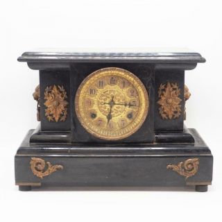 Antique Clock Black Wood Shelf Mantel Clock