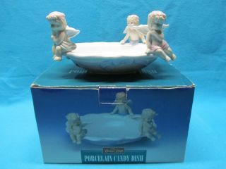 Vintage Cracker Barrel Old Country Store Porcelain 3 Angel Figurine Candy Dish