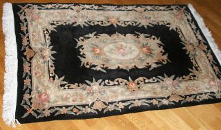 Vintage Authentic Hand Knotted Wool Chinese Art Deco Aubusson 4 ' x 6 ' Rug 50s - 60s 2