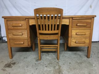 Antique Vintage Solid Oak Principal Teacher Desk - Quarter Sawn Tiger