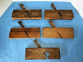 5 Antique Early English Wood Moulding Planes