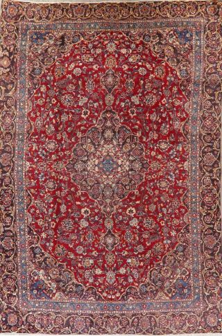 Vintage Traditional Floral Red Kashmar Area Rug Hand - Knotted Bedroom Carpet 9x12
