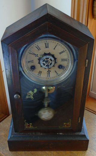 Antique 1870s Gilbert 30 Hour Time Strike Alarm Mantle Clock Runs Serviced