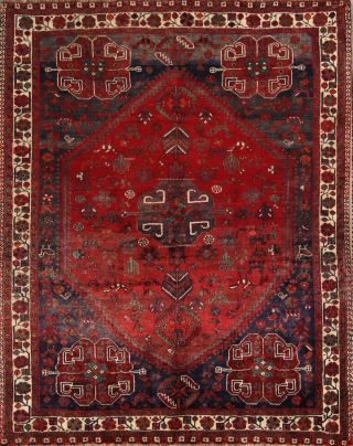 Antique Geometric Tribal Abadeh Qashqai Persian Red Oriental Area Rug Wool 5x7