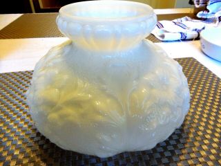 Vintage Floral Design Milk Glass Student Lamp Shade; 7 " Fitter Bottom