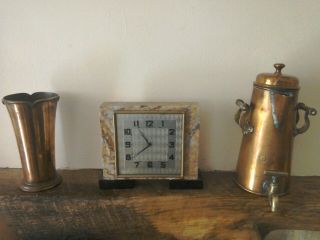 Antique Art Deco Mantle Clock With Marble Casing And Lovely Clock Face