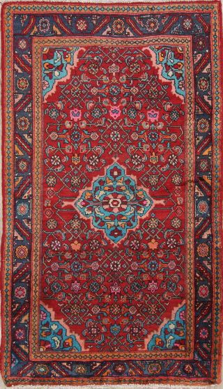 Vintage Hand - Knotted Geometric Oriental Area Rug Wool Medallion Red Carpet 4x6