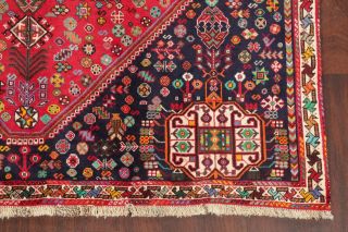 Geometric Tribal Red Abadeh Area Rug Hand - Knotted Oriental Wool 6 