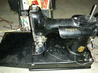 Vintage Singer Featherweight 221 - 1 Portable Sewing Machine W/ Accessories 2