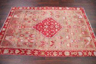Antique Tribal Worn Light Brown Red Hamadan Oriental Area Rug Wool Handmade 4x6