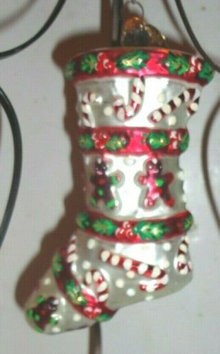 Christopher Radko Ornament White And Red Stocking With Candy Canes