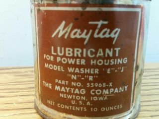 Vintage Maytag Co Newton Iowa Wringer Grease Tin 10oz Can Power Housing