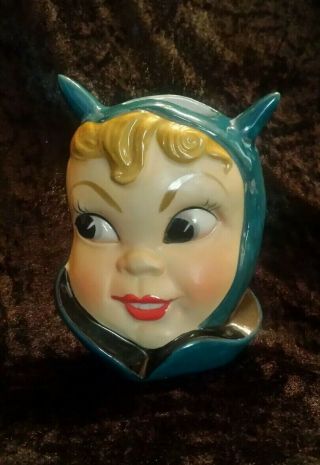 Vintage Halloween She - Devil Child Head Vase Wall Pocket Japan