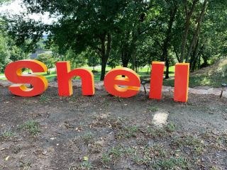 Vintage Shell Oil Gasoline Canopy Letters Sign Orange & Yellow.  See Details