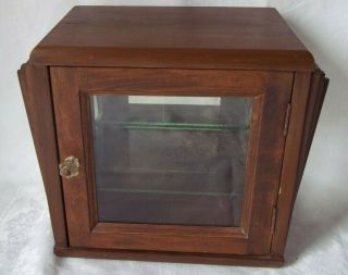 Vintage Table Top Art Deco Wood And Glass Display Cabinet Case 2 Shelves