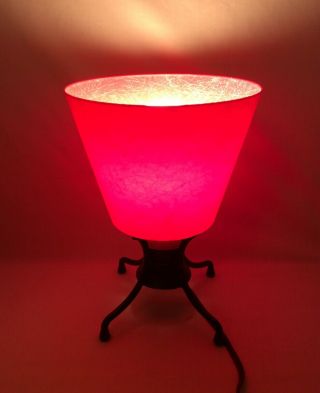 Vintage Atomic Mid Century Table Lamp Black Red Fiberglass Shade