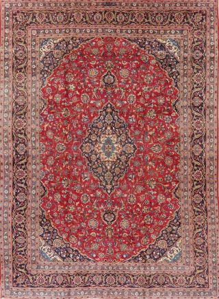 VINTAGE TRADITIONAL FLORAL RED AREA RUG HAND - KNOTTED LIVING ROOM CARPET 9X13 2