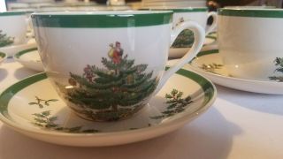 Set of 6 Vintage Spode England Tea Cup & Saucer Christmas Tree S3324 - A2 2