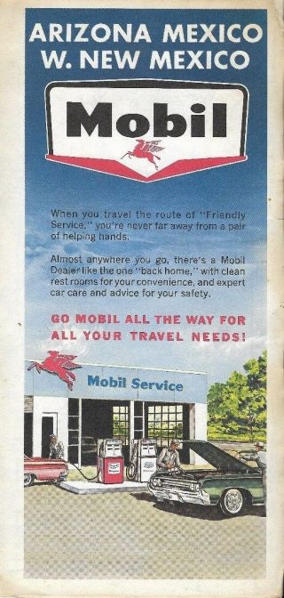 1964 Mobil Oil Gas Station Road Map Arizona Mexico Route 66 Pan - American Highway