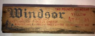 Vintage 2 Pound Windsor Wooden Cheese Box Pasteurized American Cheese Wisconsin
