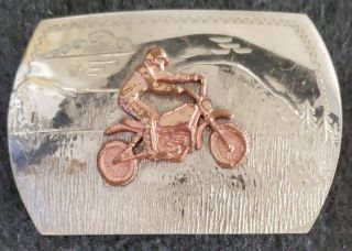 Vintage Comstock German Silver Silversmiths Belt Buckle With Motorcycle & Rider