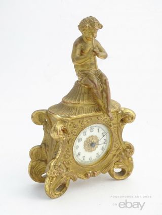 Antique French Gilt Bronze Miniature Boudoir Mantel Clock Empire Greek Revival