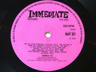 Sleeveless Lp : Humble Pie/town And Country/1969 Immediate Stereo Lp