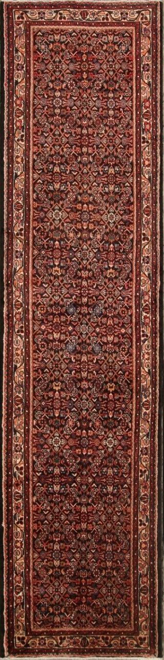 Vintage Geometric Traditional Runner Rug Hand - Knotted Wool Oriental Carpet 3x14 2