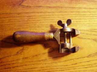 Antique Hand Held Vise • Vintage Wood Handle Clamping Jewelers Gunsmith Vise