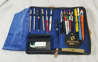 Vtg Sheaffer Salesman Sample Kit 16 Pens W Bank Calendar Pen Holder And Zip Case