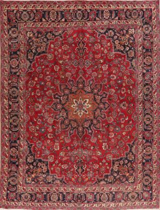 Old Antique Floral Oriental Area Rug Wool Traditional Hand - Knotted Carpet 10x13