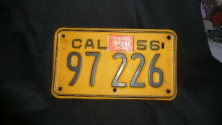Vintage California Garage Find 1956 Motorcycle License Plate 97 226