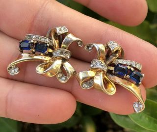 VTG CROWN TRIFARI ALFRED PHILIPPE STERLING SILVER SAPPHIRE BOW CLIP EARRINGS 3