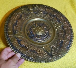 Vintage Hand Hammered,  Mayan/Aztec Solid Copper Plate/Wall Hanging 11.  5 